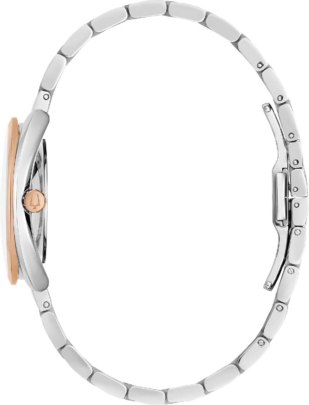 Bulova damklocka: Delvy av boettens sida och armband i rostfritt stål med länkar