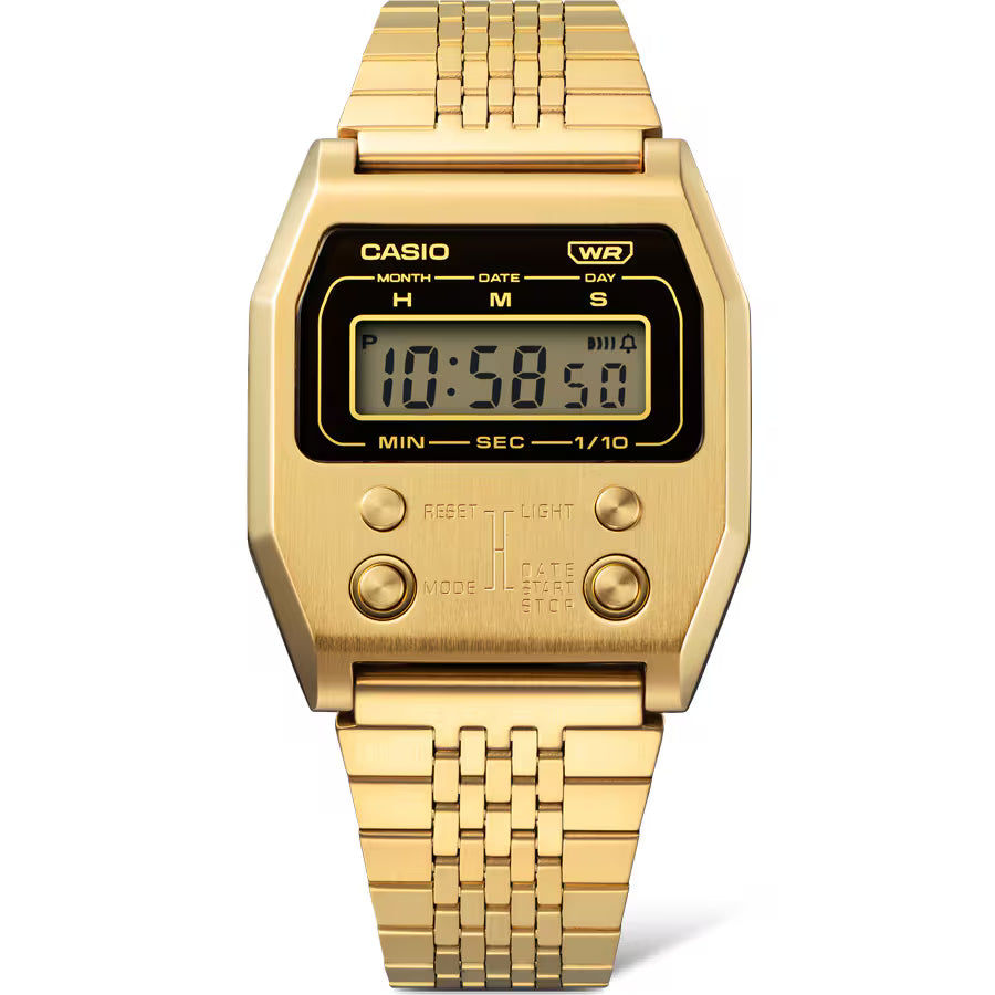 Casio Vintage A1100G-5EF klocka • Ikonisk retrodesign • Unik layout med knappar på framsidan