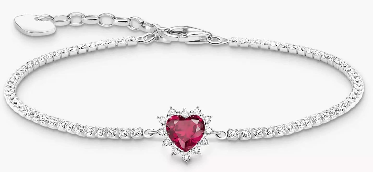 Silarmband med hjärta i silver, rosa sten i hjärthänget och zirkoniakant