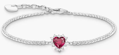 Silarmband med hjärta i silver, rosa sten i hjärthänget och zirkoniakant