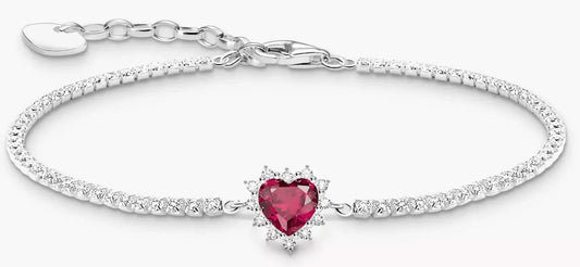 Silarmband med hjärta i silver, rosa sten i hjärthänget och zirkoniakant