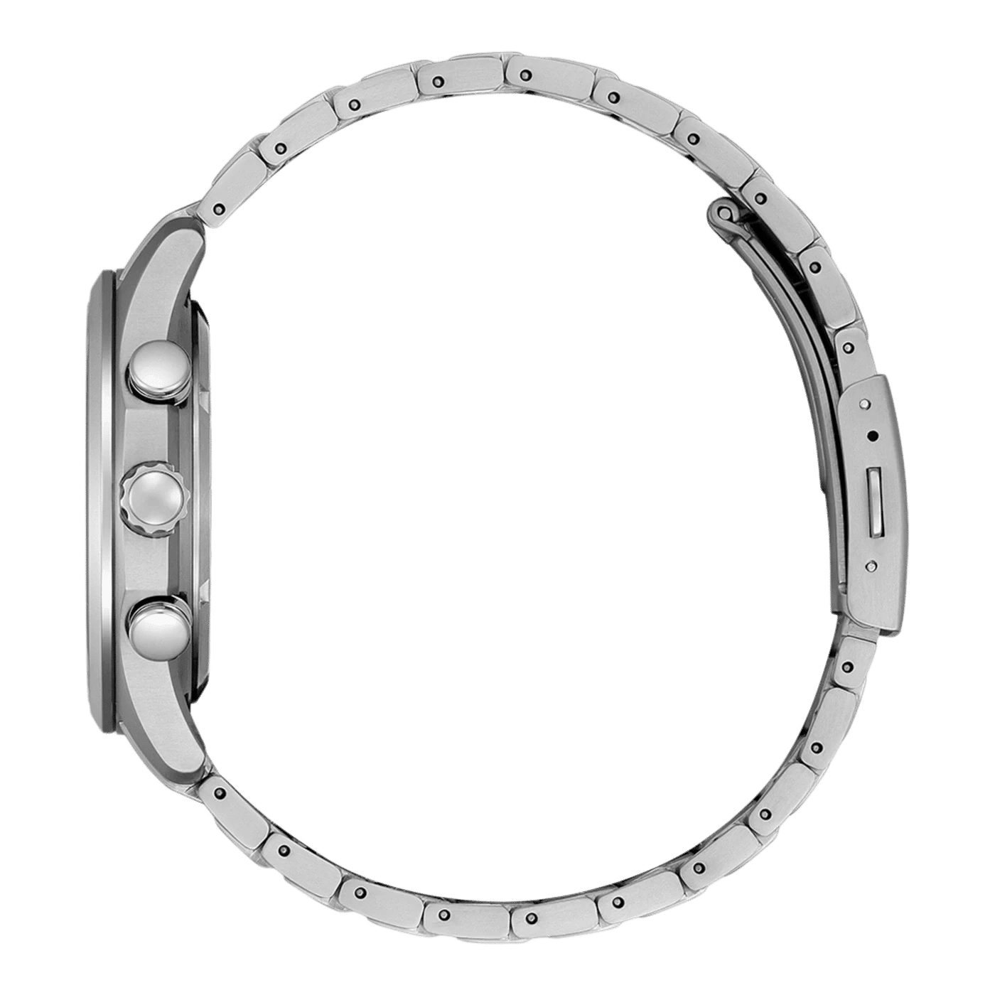 Metallarmband till herrklocka med länkar och spänne, sett från sidan