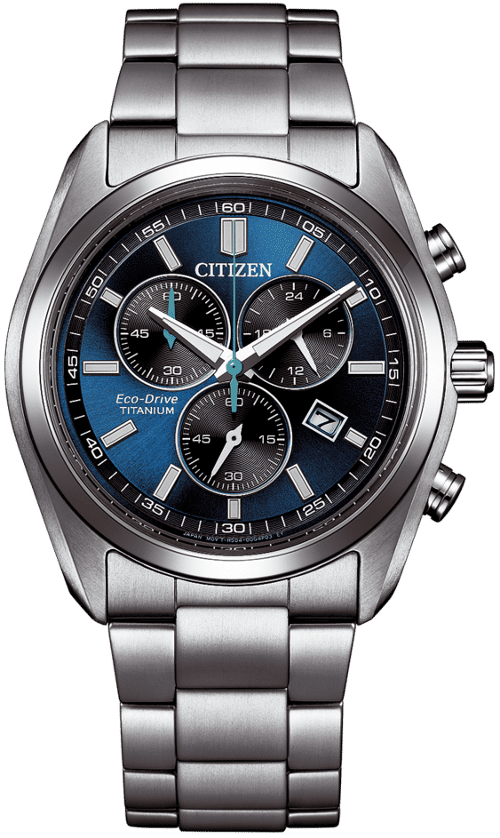 Citizen Super Titanium herrur med blå urtavla, kronograf-utseende och metallänk