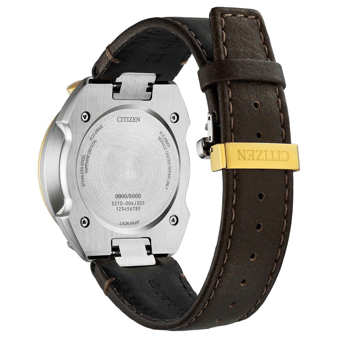 Rückansicht Herrenarmbanduhr mit braunem Lederarmband und silbernem Gehäuse