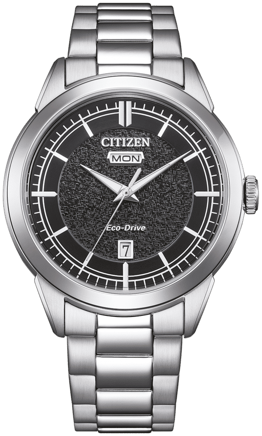 Citizen Eco-Drive herrklocka: svart urtavla, metallarmband