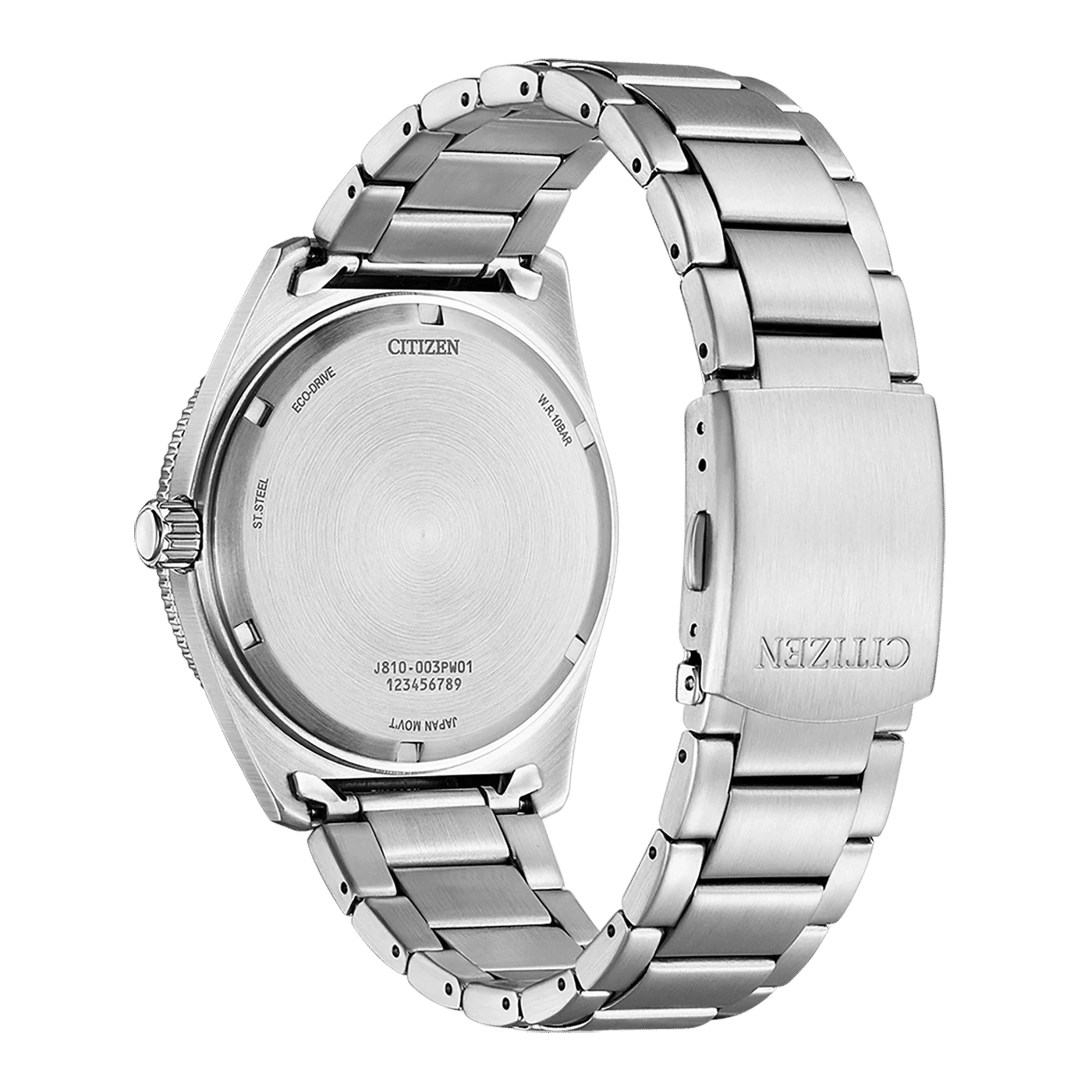 Herrarmbandsur med silverfärgat rostfritt stålhölje, glasbaksida och metallarmband