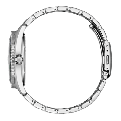 Herrklocka med silverfärgat hölje och armband i rostfritt stål, synliga kontroller