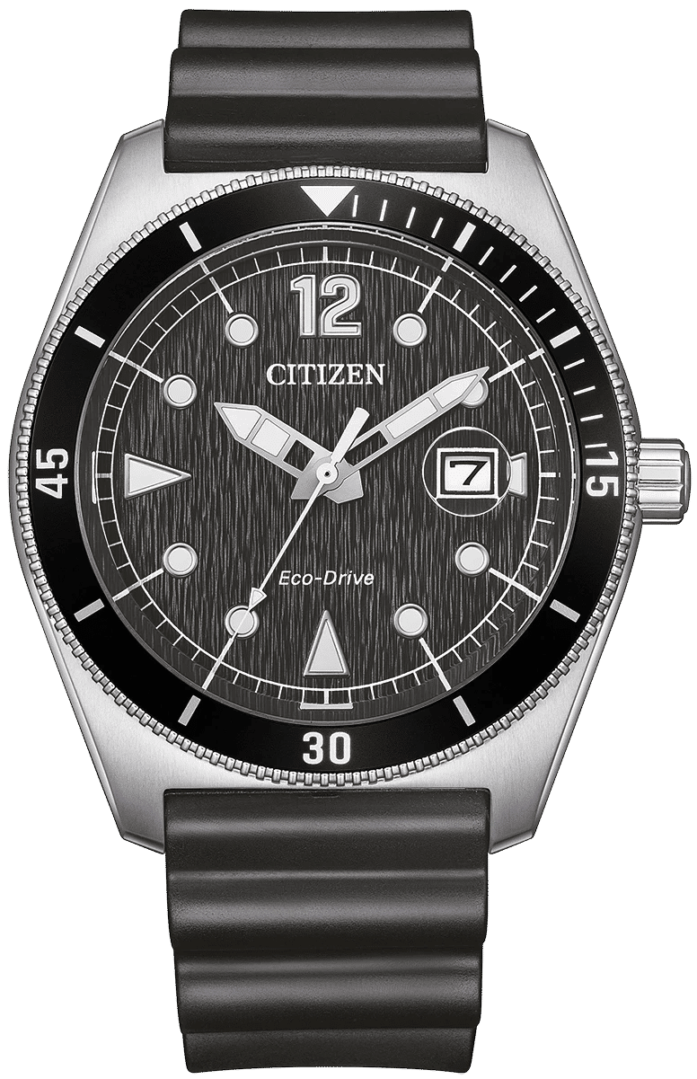Citizen Eco-Drive herrklocka: svart urtavla, datumfönster, svart armband