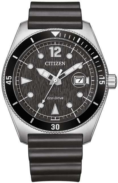 Citizen Eco-Drive herrklocka: svart urtavla, datumfönster, svart armband