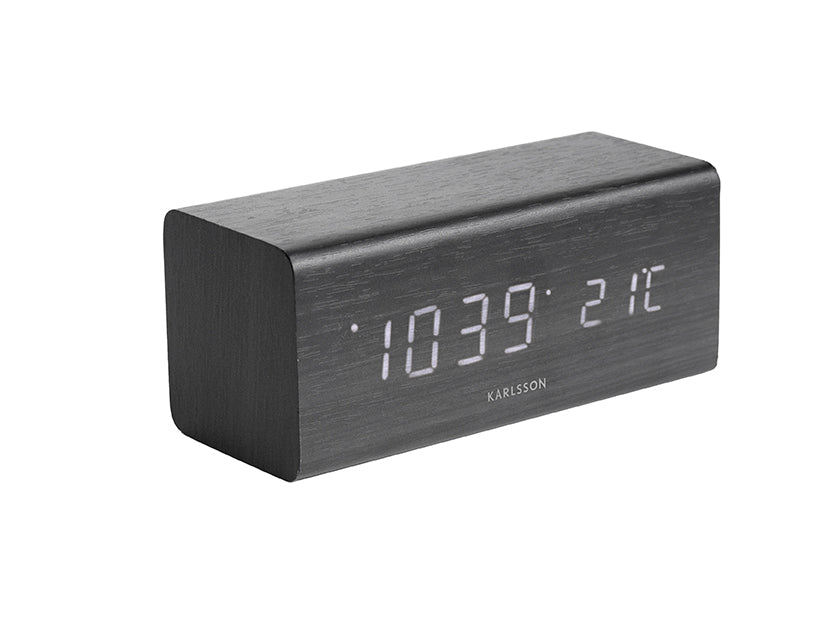 Karlsson LED-väckarklocka Block i svart med LED-display för tid, datum och temperatur