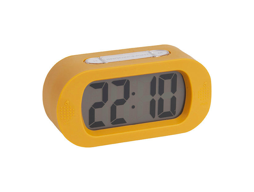 Digital väckarklocka med gult silikonskal och LED-digital display