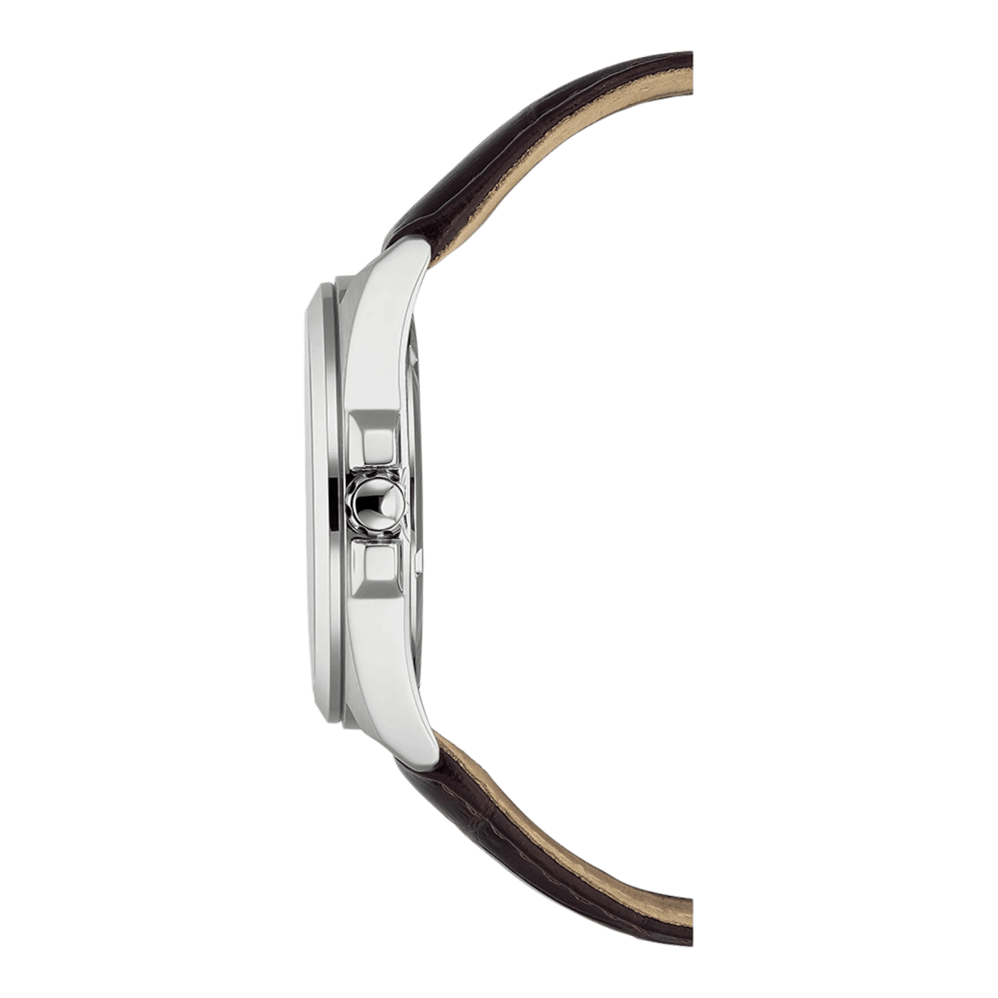 Herrur i silver med läderarmband, sidovy, Citizen