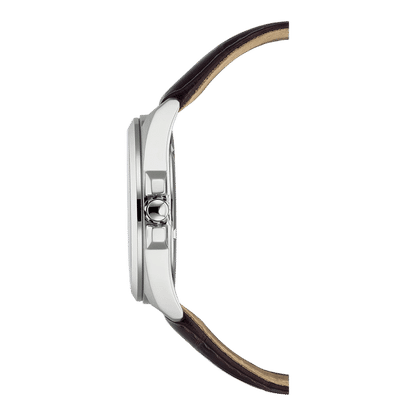 Herrur i silver med läderarmband, sidovy, Citizen
