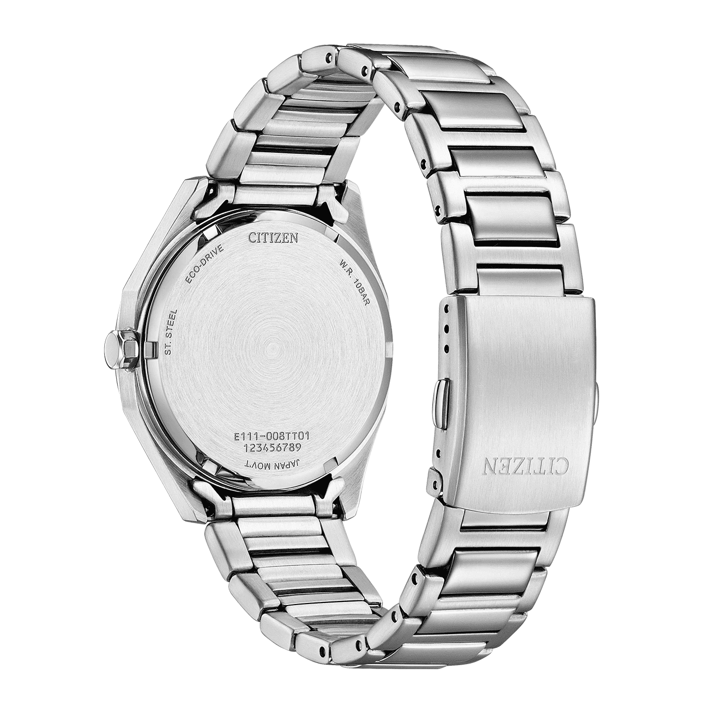 Herrklocka med armband och boett i silverfärgad metall, synlig baksida