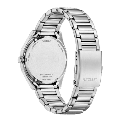 Herrklocka med armband och boett i silverfärgad metall, synlig baksida