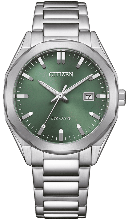 Citizen Eco-Drive herrklocka med mossgrön urtavla och silverfärgat armband i rostfritt stål