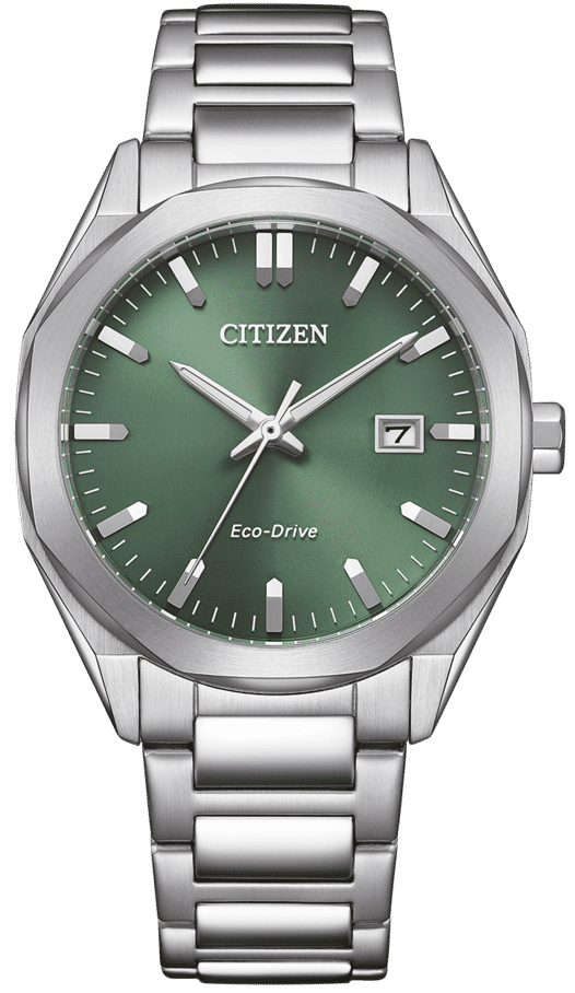 Citizen Eco-Drive herrklocka med mossgrön urtavla och silverfärgat armband i rostfritt stål