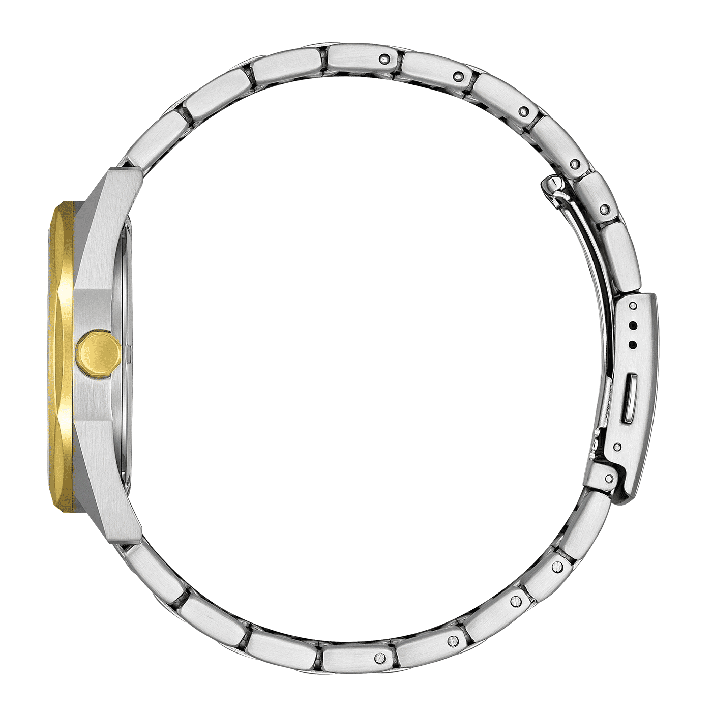 Herrklocka sidovy med silverfärgat hölje, guldfärgad accent och armband i metall