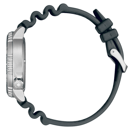 Citizen Promaster Armbanduhr seitlich: Stahlausführung mit dunklem Silikonarmband