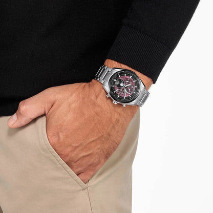 Herrklocka på handleden, armband i rostfritt stål och svart urtavla