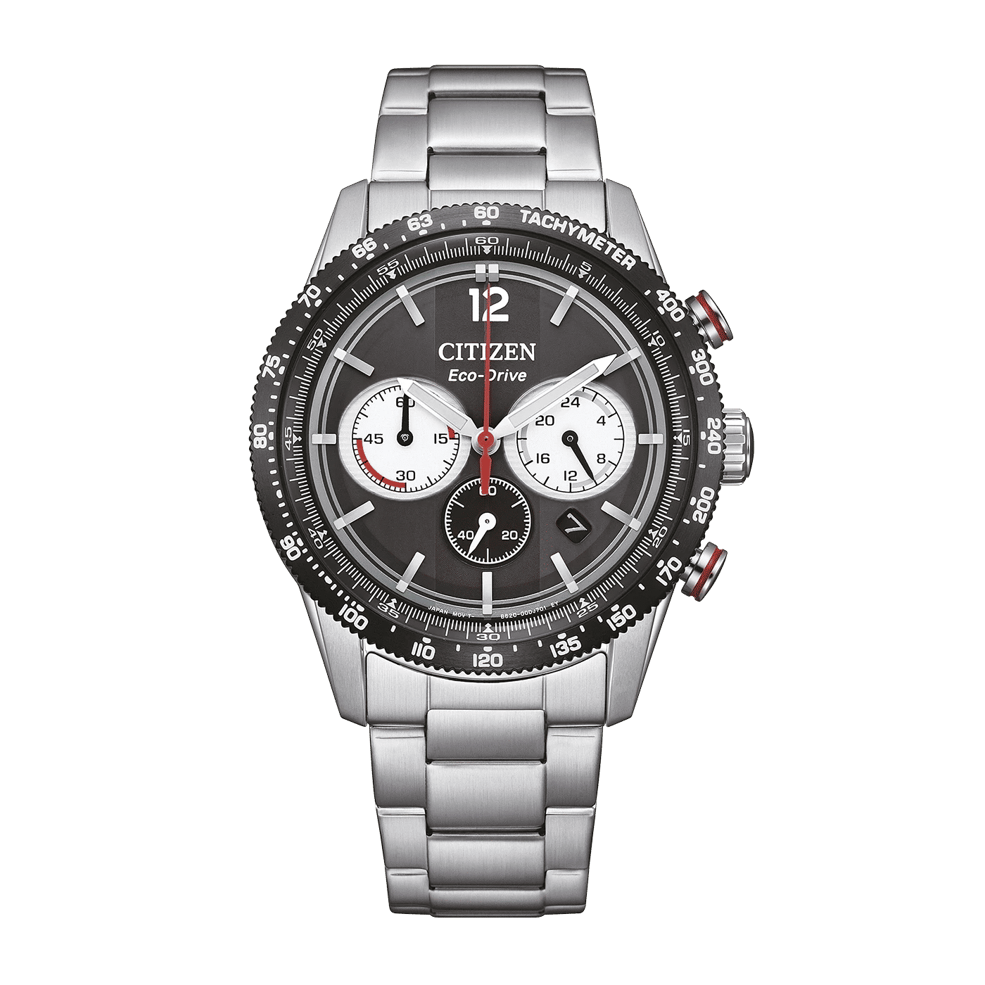 Citizen Eco-Drive herrur med armband i rostfritt stål, svart urtavla och kronograf