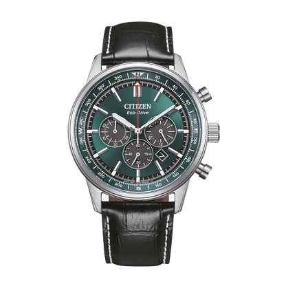 Citizen Eco-Drive herrklocka med grön urtavla och läderarmband
