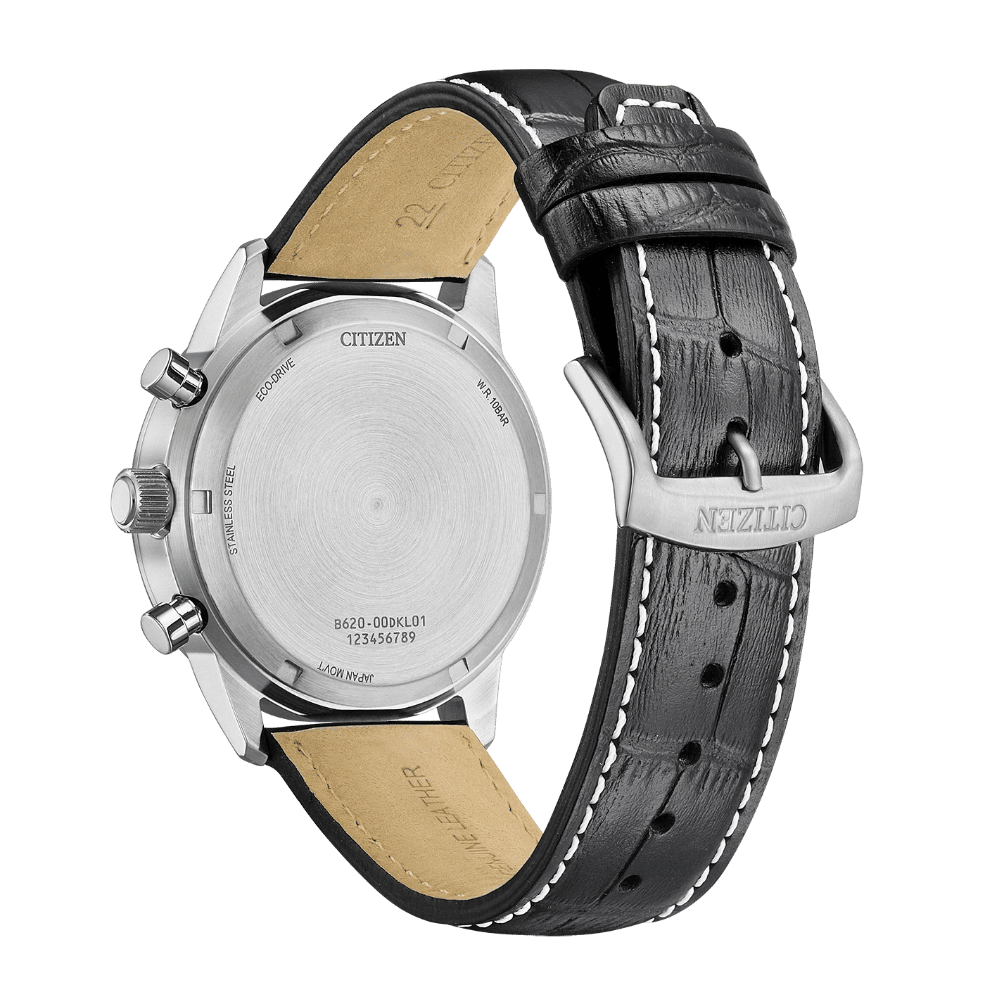 Citizen herrklocka kronograf med läderarmband och silverfärgad bakboett
