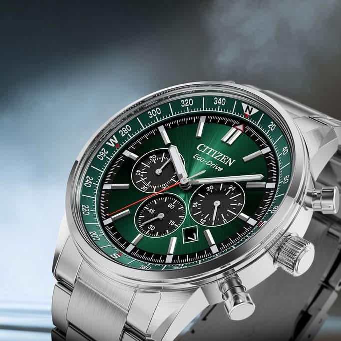 Citizen Chronograph-klocka med grön urtavla, sub-urtavlor och boett i rostfritt stål