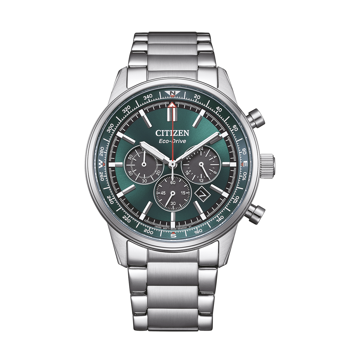 Herrklocka Citizen CA4720 kronograf med armband i rostfritt stål och grön urtavla
