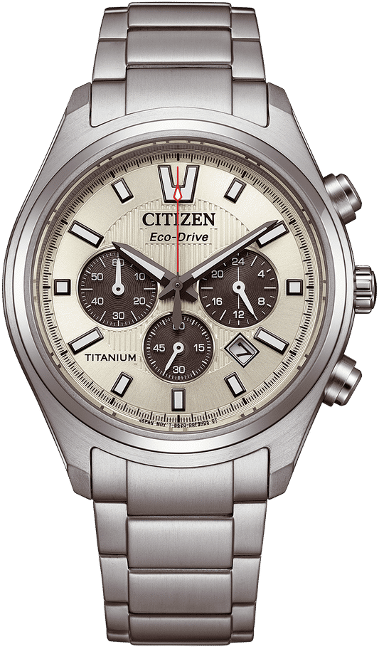 Citizen Eco-Drive herrarmbandsur med krämfärgad urtavla och metallarmband