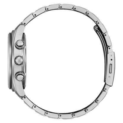 Citizen Eco-Drive herrarmbandsur sidovy med silverfärgat hölje och metallarmband
