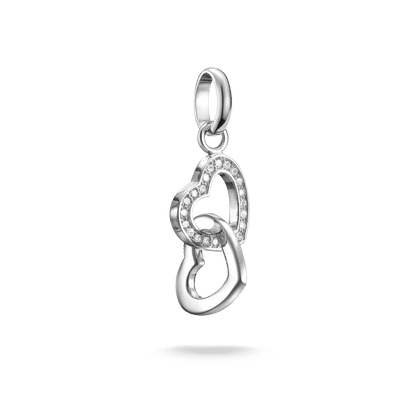 Thomas Sabo Charm-hänge med sammanflätade hjärtan, silverfärgad, med smyckesstenar