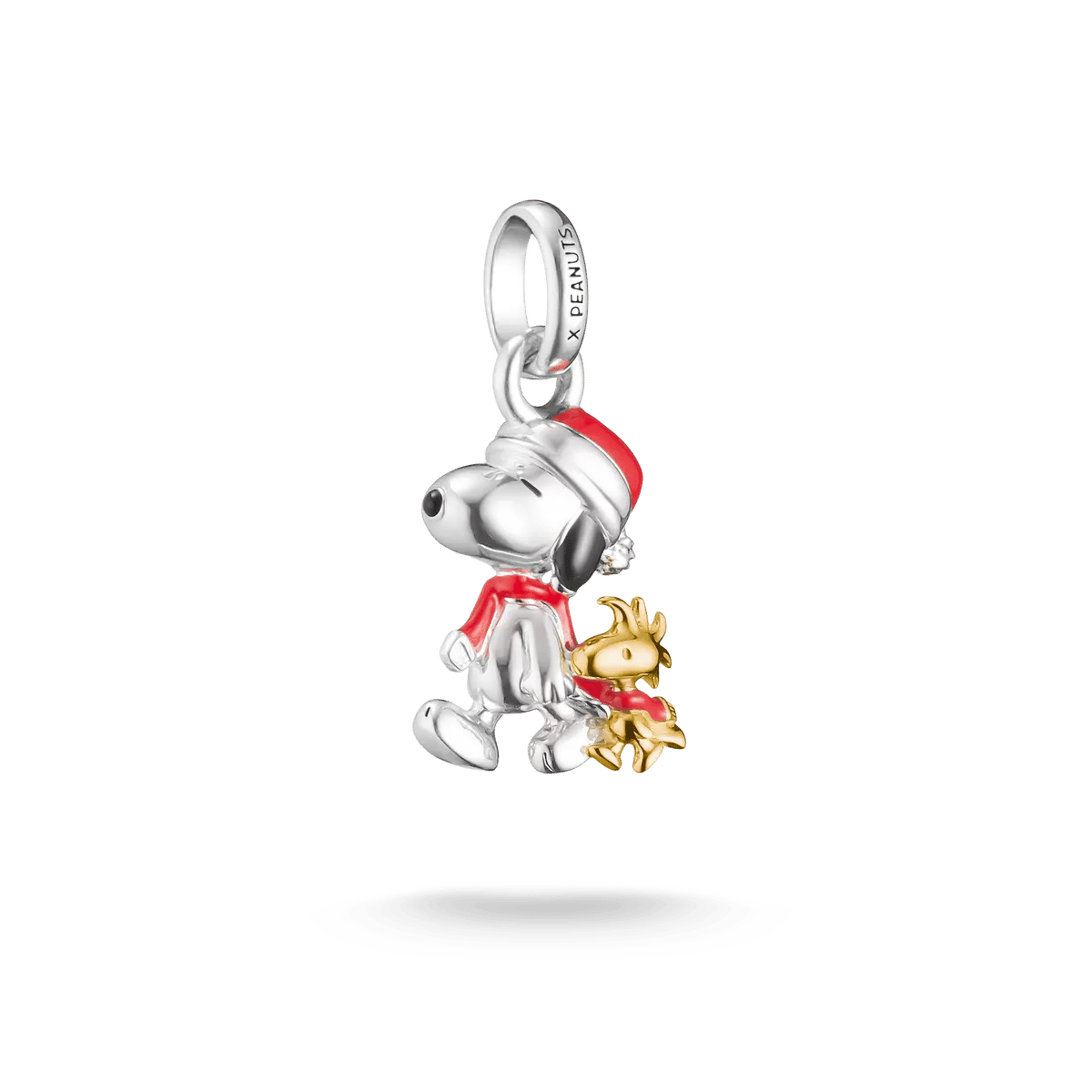 Berlock: Snoopy julmotiv, 18k guldpläterad, silver och röd
