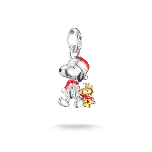 Berlock: Snoopy julmotiv, 18k guldpläterad, silver och röd