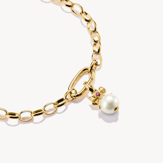 Guldpläterat halsband med pärlhänge: rosett och rosa sten