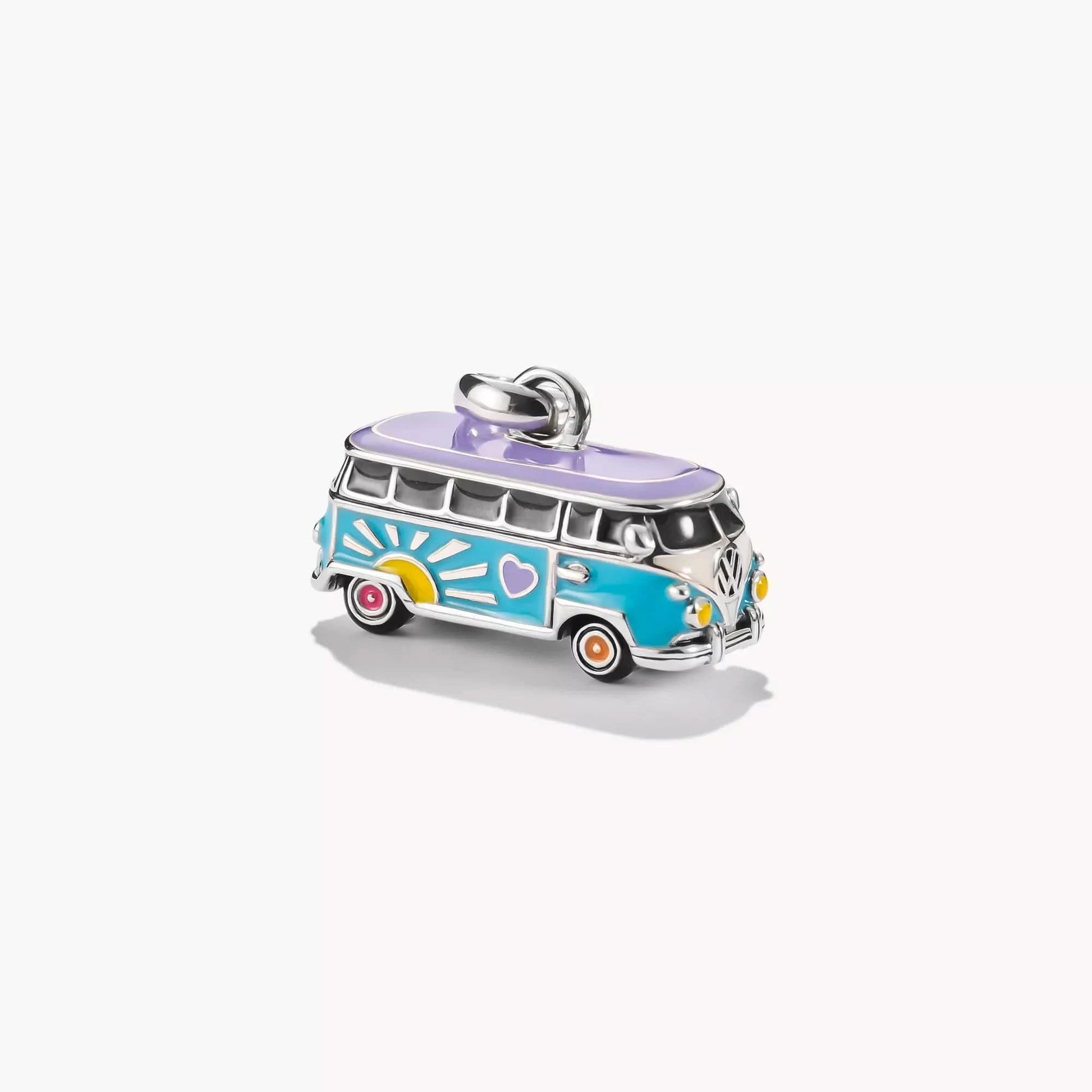 Charmhänge i silver, hippiebuss med färgglada detaljmålningar