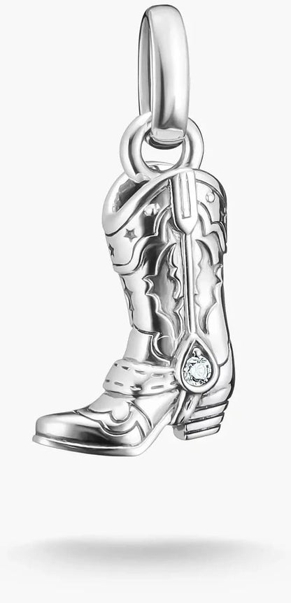 Silverfärgad cowboykänga-berlock med ögla och gnistrande sten