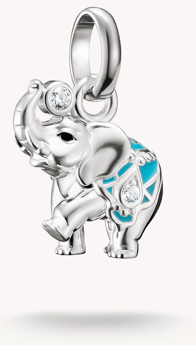 Silverfärgad berlock i form av en elefant med turkos emalj och ögla