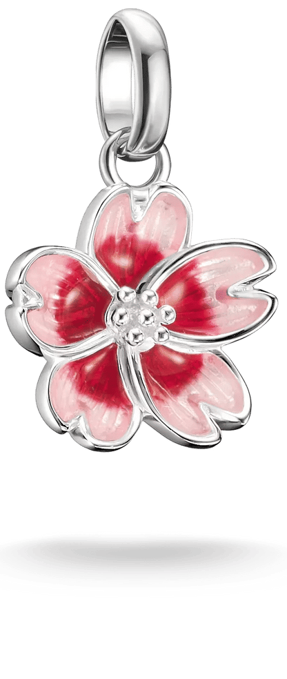 Berlock i silver med körsbärsblomma och rosa emaljdetalj
