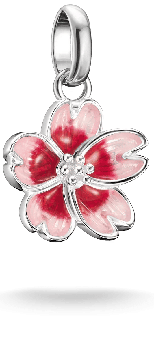 Berlock i silver med körsbärsblomma och rosa emaljdetalj