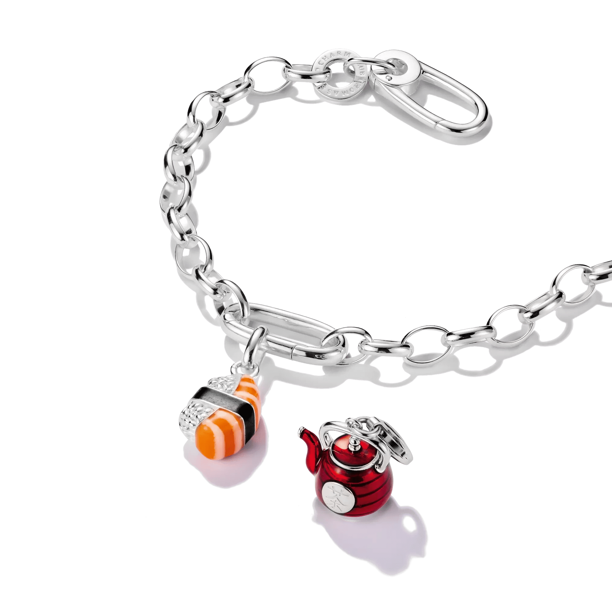 "Silarmband med pansarlänk och sushi-berlock i orange och vitt"