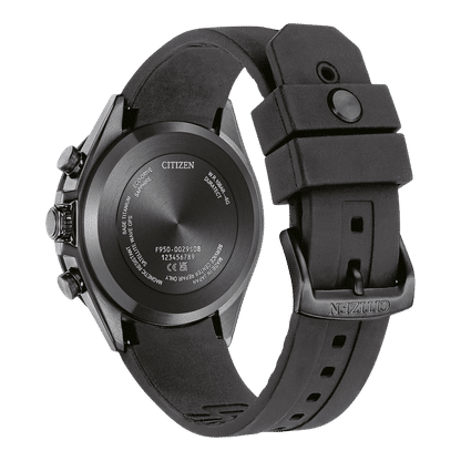 Herrklocka med svart boett och svart silikonarmband, synligt spänne