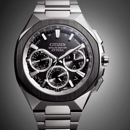 Citizen herrklocka: svart urtavla, kronograf-suburtavlor, metallarmband