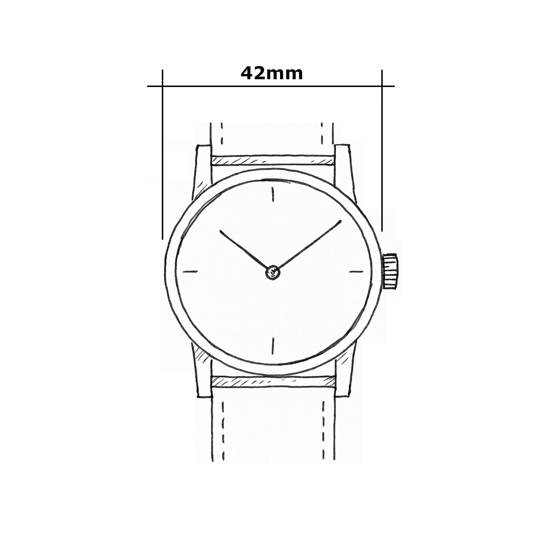 Herrklocka med vit urtavla, läderarmband; bredd 42 mm