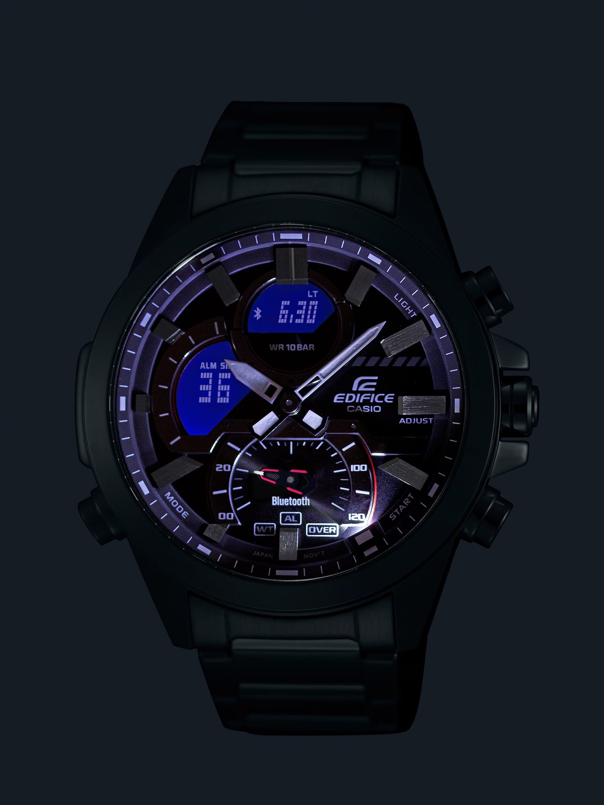 Casio Edifice herrklocka med svart armband och digital display på svart urtavla