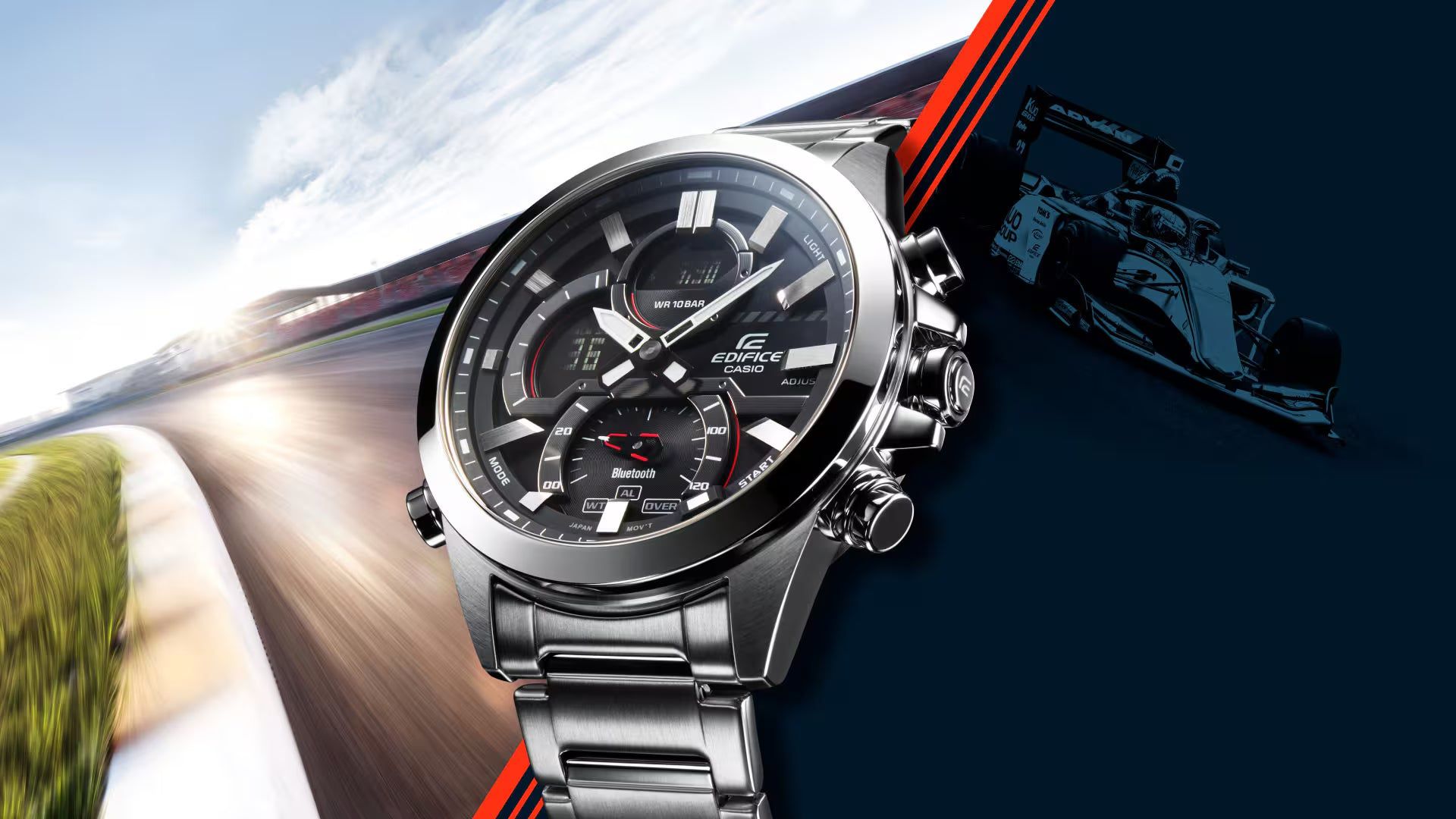 Casio Edifice herrklocka med silverfärgat metallarmband och svart urtavla