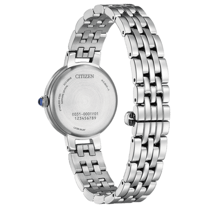 Citizen Eco-Drive Damenarmbanduhr Rückseite mit silbernem Edelstahlband