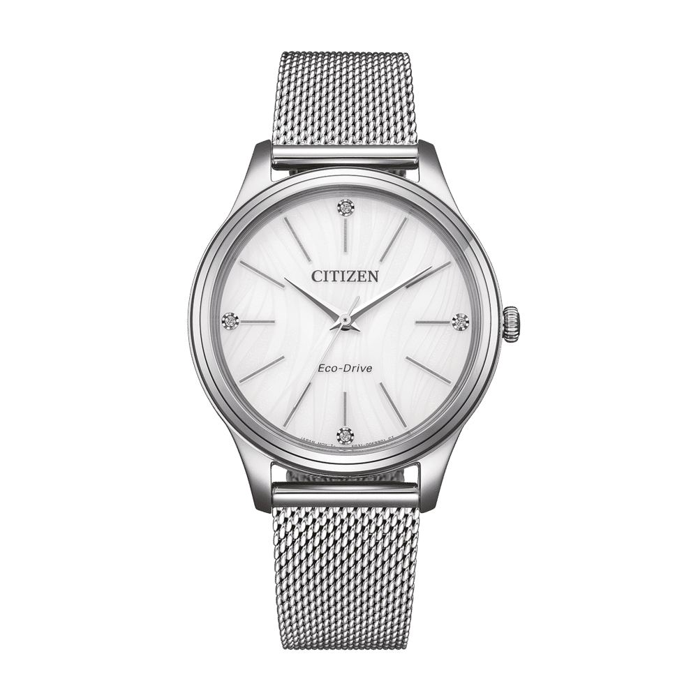Citizen damklocka med silverfärgat Milanese-armband i rostfritt stål och vit urtavla