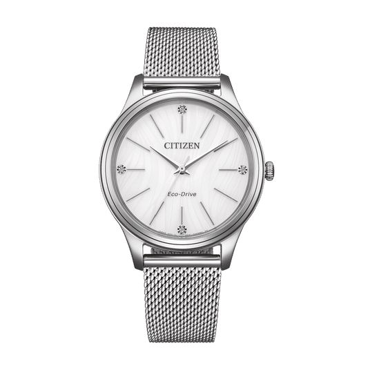 Citizen damklocka med silverfärgat Milanese-armband i rostfritt stål och vit urtavla
