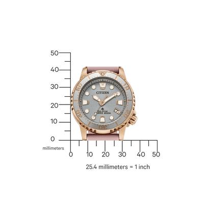 Citizen Promaster Damklocka: ljusgrå urtavla, rosa armband, roséguldtonad ring